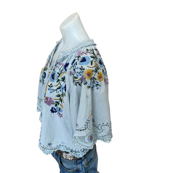 SEA New York Blue Embroidered Crop Top LARGE Boho Cottage Designer Boho $400 - Picture 9 of 11